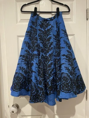 Tracy Reese Anthropologie Blue And Black Floral Lace A Line Tulle Skirt - Image 1 of 4