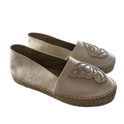 Sophia Webster Borboleta Espadrille Flats Lona Creme/Ouro NOVO EU 39/EUA 9 - Imagem 1 de 4