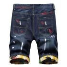HOT Colored Paint Jeans Shorts Denim Trousers Jeans Ripped Slim Fit Men's