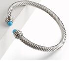 Twisted Rope Silver Bangle With Blue End Caps In Gift Box -Next Day Dely Option