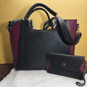 Dasein Vegan Messenger Brief / Bag with Matching Wallet Burgandy & Black - Picture 1 of 18