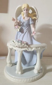 Vintage Angel Figurine on Balcony with Flowers Members Mark 2005 Hand Painted - Picture 1 of 6
