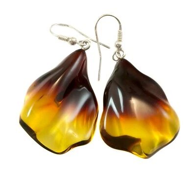 Amber Earrings Sterling Silver Natural Yellow Long Floral Contemporary 2 In - Image 1 of 3