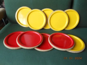 REDUCED! One of a kind MCM Enamel Plates with Cork Bottoms-10 pieces - Picture 1 of 7