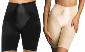NUEVOS Calzoncillos de control firmes moldeador de pierna larga Knicker beige negro panel satinado elastano - Imagen 1 de 3