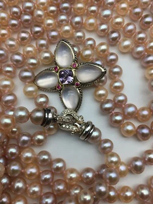 Colar David Yurman prata esterlina, 100" pérola e fivela de diamante muito decadente - Imagem 1 de 4