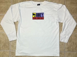OBEY Visual Industries Mens Size Large Graphic Print Long Sleeve Shirt Beige - Picture 1 of 8