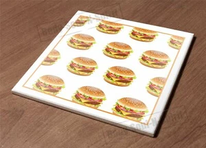 HotPlate Kitchen Trivet Holder Ceramic Tile hamburger pattern comics cartoon - Picture 1 of 1