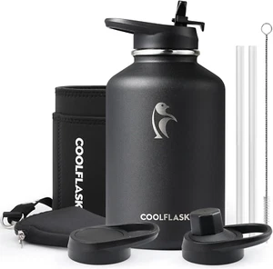 64 Oz Insulated Water Bottle with Strap & Sleeve, Half Gallon Water Jug 3 Lids S - Picture 1 of 8