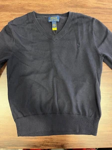 Boys Polo Ralph Lauren Classic Navy Cotton V-Neck Sweater with Logo Size 6 - Picture 1 of 3