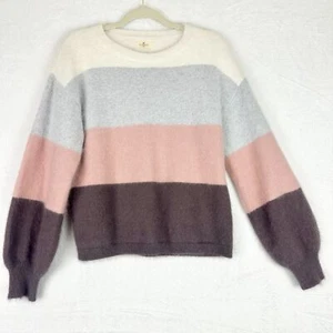 Sundays By We Are Sundays Angora Stripe Sweater Size Small Crewneck Eyelash - Picture 1 of 4