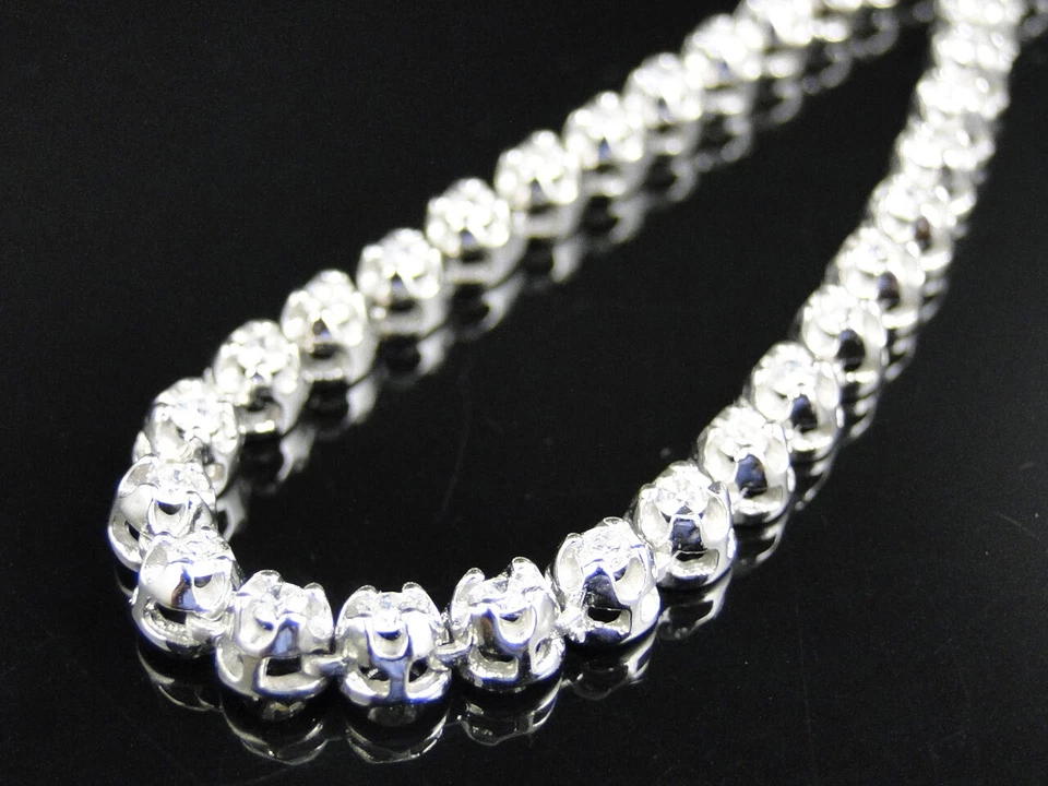 Mens Prong Set 1 Row Genuine Diamond Chain Necklace in 14k White Gold - Image 1 of 4