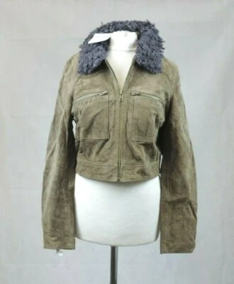 Chaqueta de Gamuza ASOS PETITE Shrunken con Cuello de Piel Sintética REINO UNIDO 12 LN018 EE 14 Foto 1 de 4