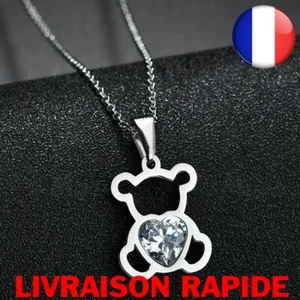 Collier Chaine Ours Ourson Nounours Acier inoxydable Animal Femme Fille Bijoux - Picture 1 of 4
