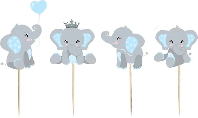 Adornos Para Cupcakes de Elefante Azul Para Suministros de Decoración Para Nueva Foto 1 de 4