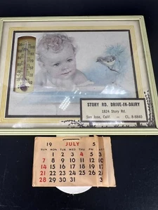 Thermometer Baby and Fly Catcher Bird thistle 4 X 5 1957 Drive in Dairy Calendar - Picture 1 of 13