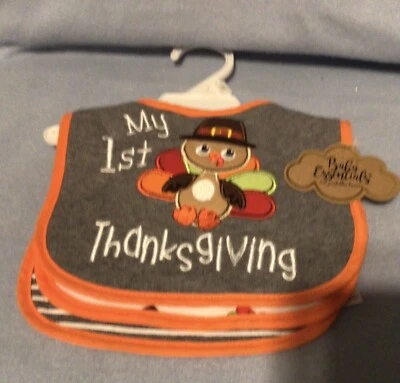 Juego de 3 baberos de bebé Mt First Thanksgiving nuevos esenciales para bebés Foto 1 de 2
