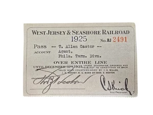 West Jersey & Seashore Railroad 1925 Pass Nr. BJ 2491 Agent Philadelphia signiert - Bild 1 von 4