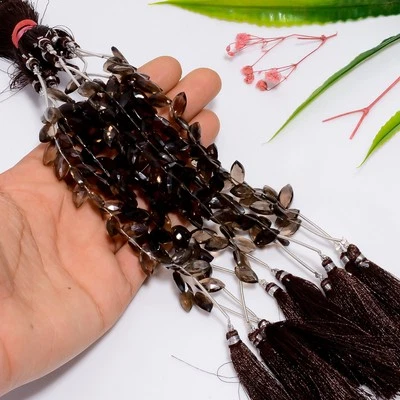 Cuentas facetadas de marquesa de piedras preciosas de cuarzo ahumado natural 12X6X4 mm filamento AB-863 Foto 1 de 4