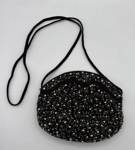 Magid Beaded Purse Clutch Handbag Black & Gold Sequin Evening Out Accessory Zips - Picture 1 of 8