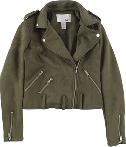 bar III Womens Faux Suede Motorcycle Jacket, Green, X-Small - Picture 1 of 2