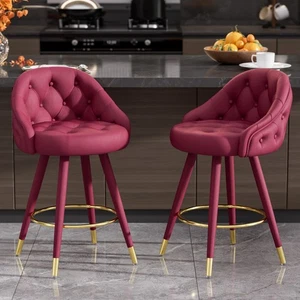 Velvet Swivel Bar Stools Set of 2/4  26 Inch Tufted Counter Chairs with Footrest - Picture 1 of 72