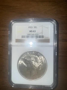 1923 Peace Silver Dollar - NGC MS 63 T-240 - Picture 1 of 2