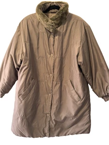 Parka verde oliva de colección para mujer talla 1x Jones NY Y2K cuello de piel sintética frente a presión - Imagen 1 de 14