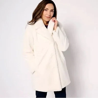 Abrigo Dennis Basso Imitación Piel Sólido Invierno Blanco Talla 1X 30 Aniversario  Foto 1 de 3