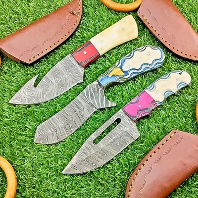 LOTE DE 3 PIEZAS CUCHILLOS DE CAZA PERSONALIZADOS DAMASCUS de acero Skinner hechos a mano 780 Foto 1 de 4