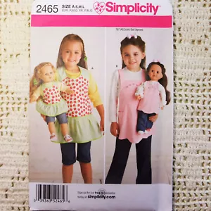Simplicity 2465 Kind & 18 Zoll Puppe 2 Schürzen Designs S-L Schnittmuster Vintage - Bild 1 von 2