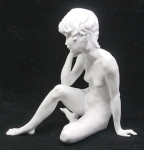 KAISER PORCELAIN BISQUE FIGURINE, STATUE OF NUDE WOMAN, MEDITATION, W. GAWANTKA - Picture 1 of 10