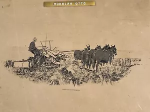 Antique Litho Lithography Stone 8x6x2 Rudolph Otto Art Work farm thresher scene - Picture 1 of 12