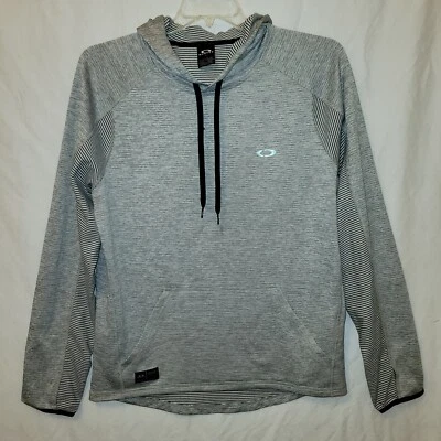 Sudadera con Capucha Oakley L Pullover Manga Larga Elastizada Rayas Negro Gris Agujeros para el Pulgar COMO ESTÁ Foto 1 de 4