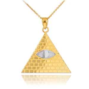 Collar Colgante Oro Dos Tonos Pirámide Egipcia Ojo de Horus Wadjet - Imagen 1 de 5