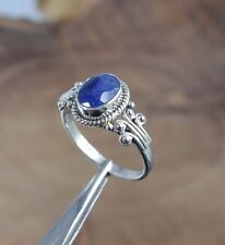 925 Solid Sterling Silver Faceted Simulated Blue Sapphire Ring -8 us O668