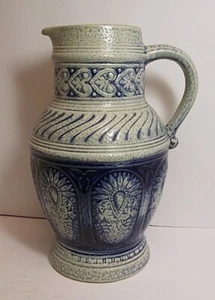 WONDERFUL Vtg Jasba West Germany Large Blue Gray Pitcher Ewer w/ Hearts - Picture 1 of 6