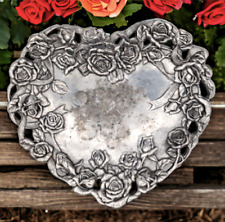 Arthur Elena Court Heart Shaped Trinket Dish, Flowers, Roses, Signed, Etched