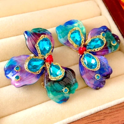 Pendientes Florales Únicos ORQUÍDEA Tropical FLOR Coloridos Hawaianos Betsey Johnson Foto 1 de 4