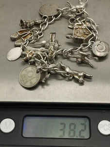 Vintage 70er Jahre Sterling Silber gepunzt 15 Bettelarmband 38 Gramm - Bild 1 von 18