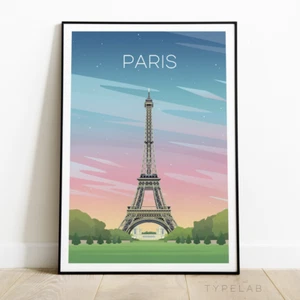 Paris Art Print, France Travel Poster, Eiffel Tower at Dusk Illustration - Picture 1 of 6