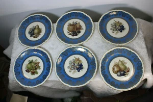 Set 6 czech royal epiag marked paint fruit decor porcelain dessert plates 20cm - Picture 1 of 9