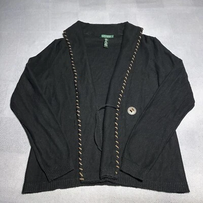 Cárdigan Lauren Ralph Lauren Negro Mezcla de Lino Talla Grande Marrón Tejido Borde Foto 1 de 4