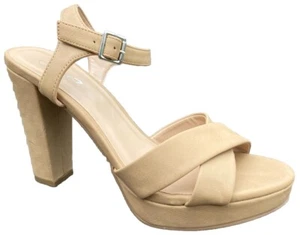 Y-Not Womens Shoes Size 8M Pageant Buckle Ankle Strap High Heels Tan Nude Beige - Picture 1 of 24
