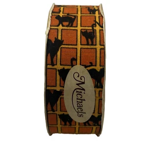 Halloween Vintage Michaels Craft Fabric Ribbon Black Cat Plaid Superstition - Picture 1 of 7
