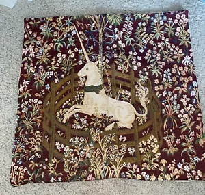 Vintage Einhorn in Gefangenschaft Mittelalter Folklore Wandteppich Kissen-Gobelin-18 x 18 - Bild 1 von 6