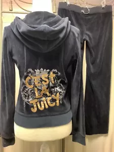 Juicy Couture Velour Zip Up Hoodie Straight Leg Low Rise Pants 32 x 30 Tracksuit - Picture 1 of 16