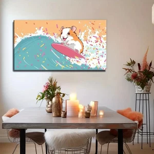 Surfing Groundhog Unframed Canvas Painting for Living - Picture 1 of 6