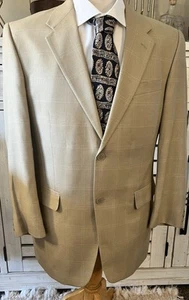 Adolfo Sport Coat Blazer Men’s Beige Windowpane Silk Wool 40R Single Vent - Picture 1 of 14