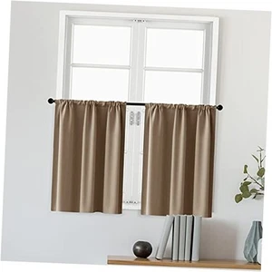 Short Tier Curtains Brown Half Window Curtains for Bathroom Dining Room, Room - Picture 1 of 8